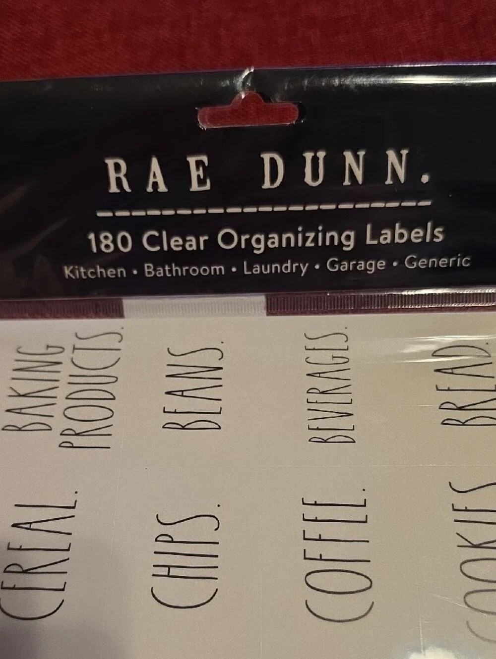 Rae Dunn Clear Organizing Labels with Black Text